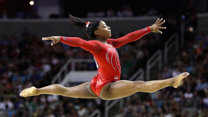 Simone Biles competes in the floor exercise during Day 2 of the 2016 U.S. Women's Gymnastics Olympic Trials at SAP Center on July 10, 2016 in San Jose, California.  