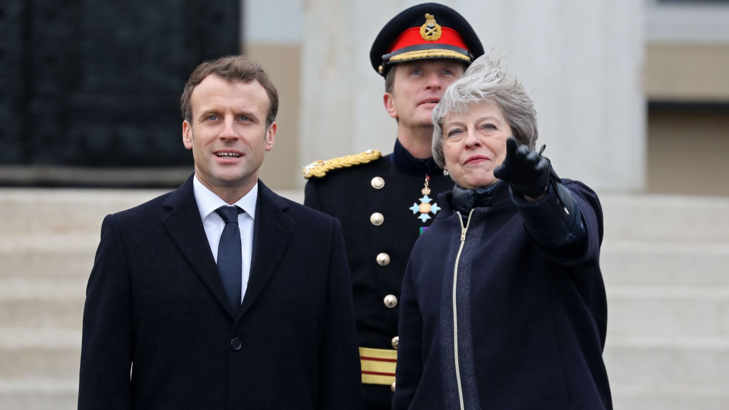 Britain's Prime Minister May and French President Macron at Sandhurst Military Academy.