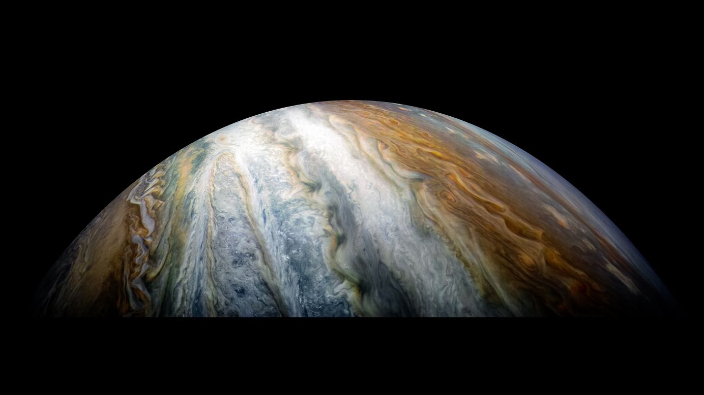 This image of Jupiter, released Friday, January 12, was taken by NASA's Juno spacecraft as it completed its 10th trip around the planet. <a href="http://www.cnn.com/2018/01/08/weather/jupiter-nasa-photos-juno-trnd/index.html">The intricate patterns on Jupiter's surface </a>show the turbulent, ever-changing surface of Jupiter's atmosphere, which is marbled with multilayered cloud systems.