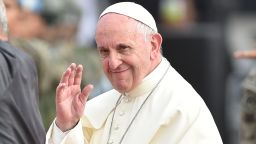 Pope Francis waves after disembarking from his plane on arrival at an air force base in Lima on January 18, 2018.

Pope Francis headed Thursday to Peru on the second leg of his South American trip, where he will meet indigenous people and hear firsthand how Peru's gold rush is destroying large areas of their Amazon homeland.  / AFP PHOTO / LUKA GONZALES        (Photo credit should read LUKA GONZALES/AFP/Getty Images)