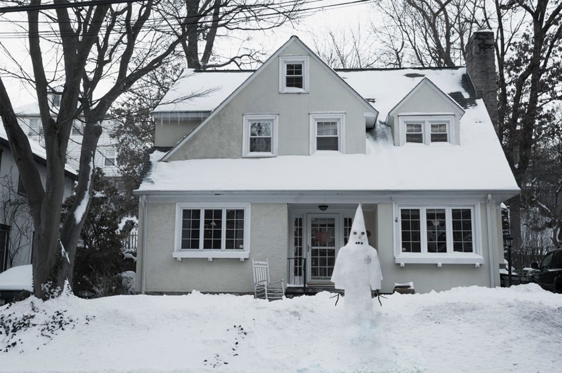 "Bannon's First Snowman" (2017) by Joel Tretin, part of the Untitled Space's "One Year of Resistance" exhibition.