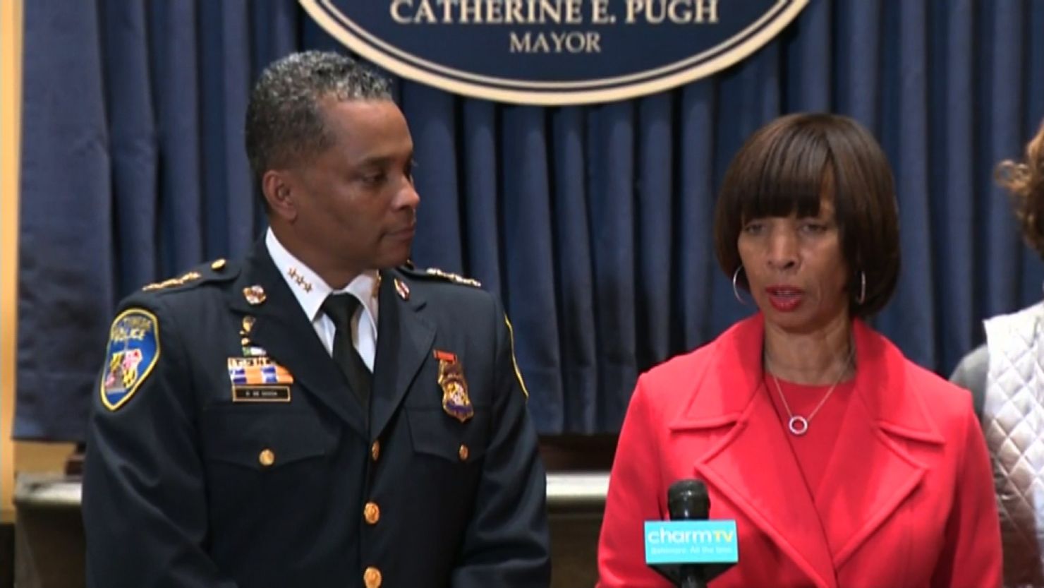 Baltimore Mayor Catherine Pugh introduces new Police Commissioner Darryl DeSousa on Friday.