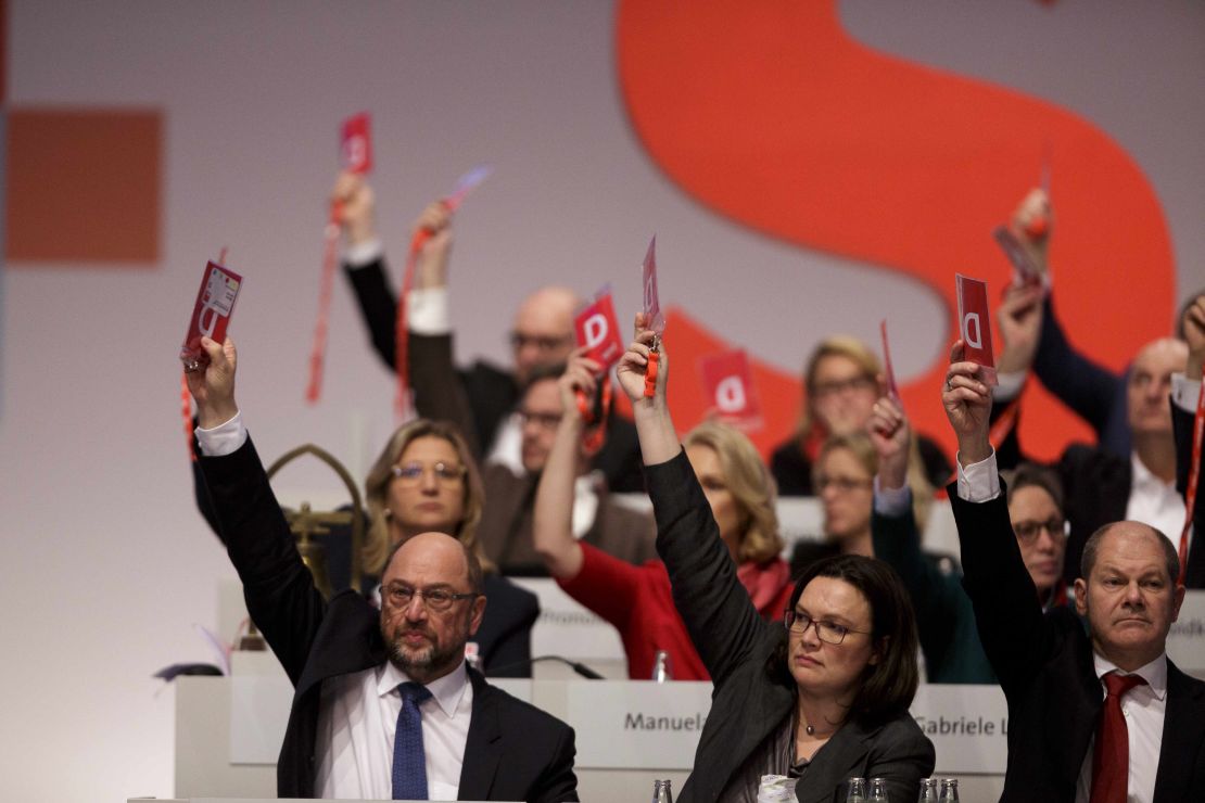 Schulz voted in December alongside his SPD colleagues to start exploratory talks with Merkel's party.