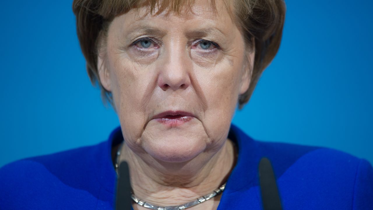 BERLIN, GERMANY - JANUARY 12: German Chancellor and head of the German Christian Democrats (CDU) Angela Merkel during statements following all-night preliminary coalition talks on January 12, 2018 in Berlin, Germany. The leaders signalled the talks have ended in success. The parties will likely soon beging the arduous process of coalition negotiations.  (Photo by Steffi Loos/Getty Images)