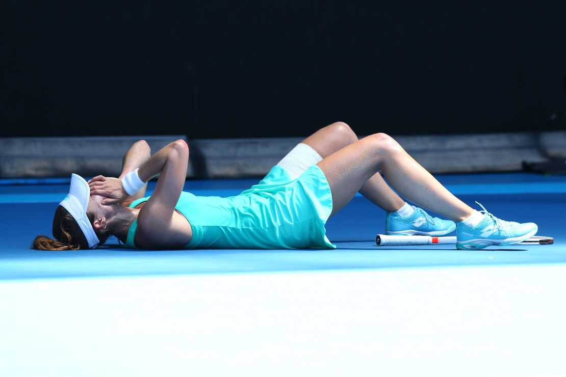 Alize Cornet was in distress at the Australian Open Friday. 