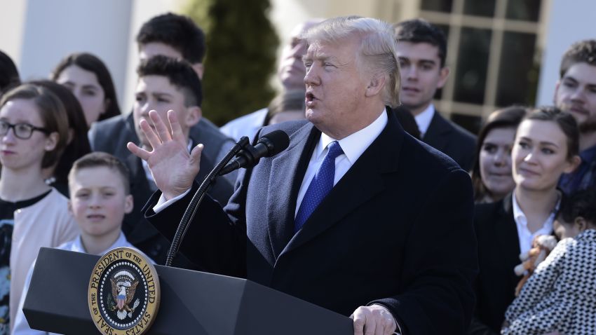 US President Donald Trump speaks live via video link to the annual "March for Life" participants and anti-abortion leaders on January 19, 2018 from the White House in Washington,DC. 
The 45th edition of the rally, which describes itself as "the world's largest pro-life event," takes place on the National Mall -- with other scheduled speakers including House Speaker Paul Ryan.  / AFP PHOTO / Brendan SMIALOWSKI        (Photo credit should read BRENDAN SMIALOWSKI/AFP/Getty Images)