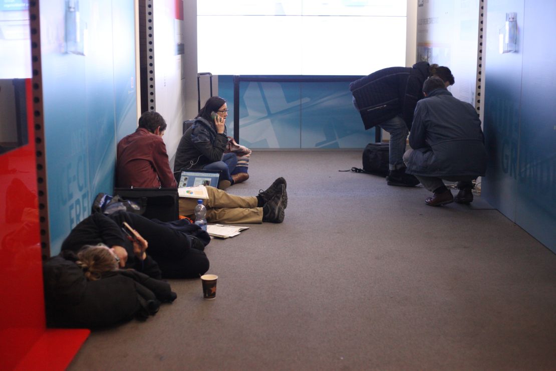 People sleeping and waiting in the train station in Erfurt on January 18, 2018 in Erfurt, Germany.