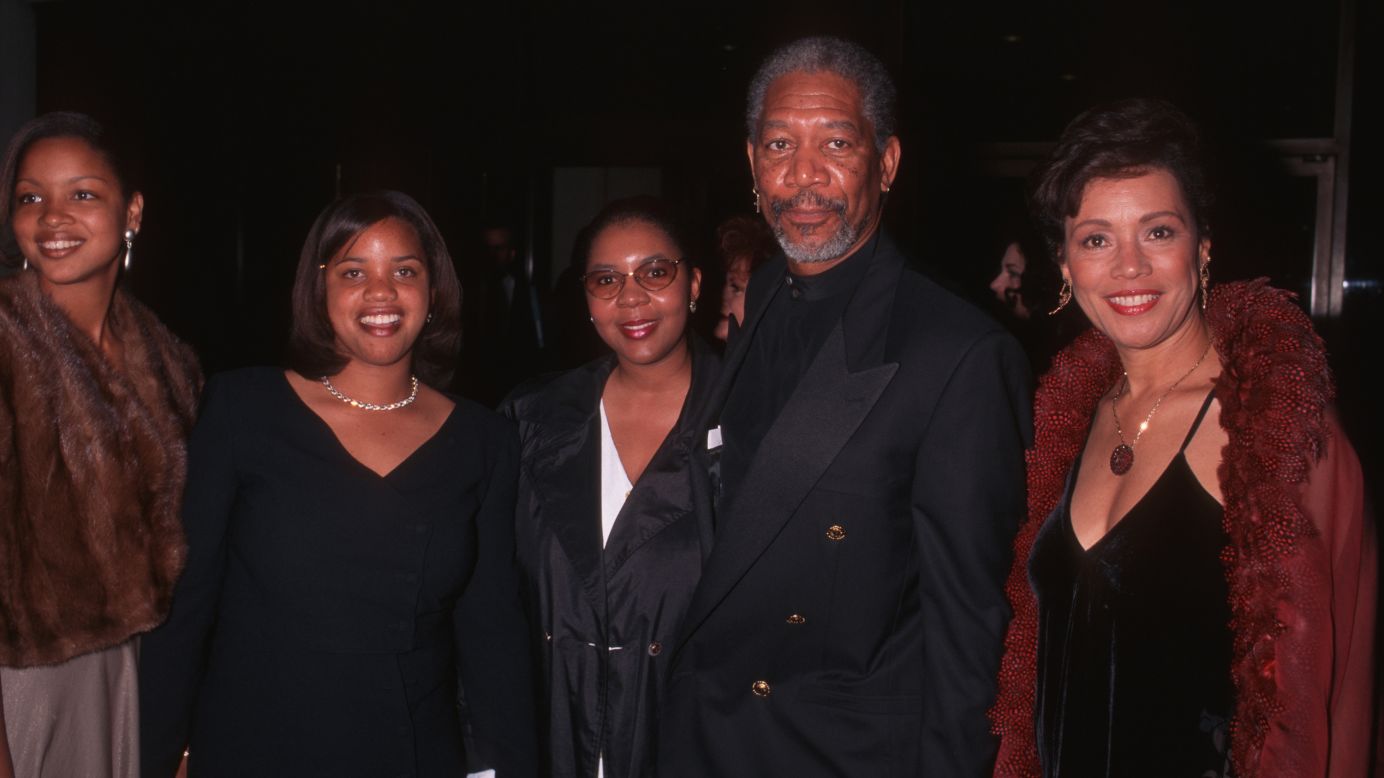 Morgan Freeman is seen with his second wife, Myrna, and their family at an American Cinema Awards event in Los Angeles in 1996.