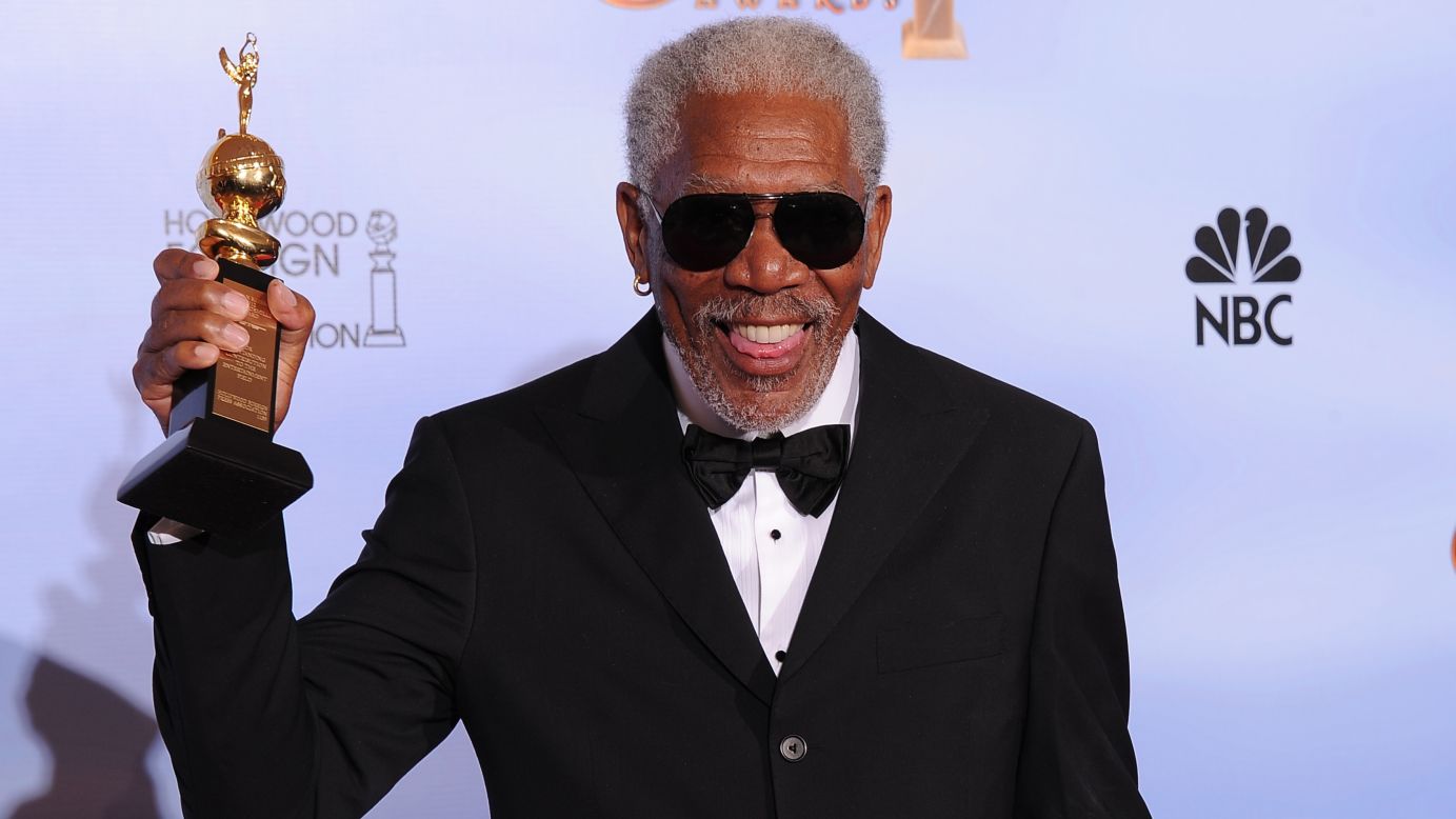 Freeman poses with the Cecil B. DeMille Award for lifetime achievement at the 69th annual Golden Globe Awards at the Beverly Hilton Hotel in Beverly Hills, California, on January 15, 2012. 