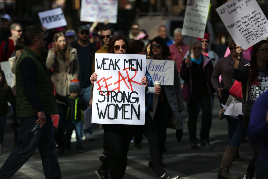 A protester takes part in a women's rights rally in Charlotte, North Carolina, on January 20, 2018.