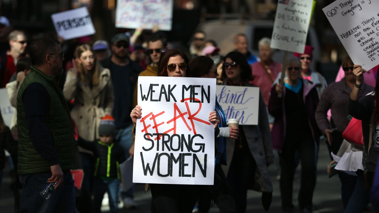 A protester takes part in a women's rights rally in Charlotte, North Carolina, on January 20, 2018.