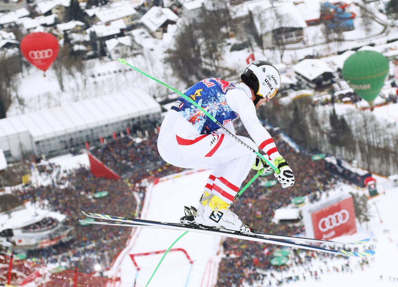 It's followed by the iconic Kitzbuehel downhill on the infamous Streif piste on the Hahnenkamm mountain. The steep, bumpy, icy course is almost as scary as the parties that take place in the medieval town during the weekend.
