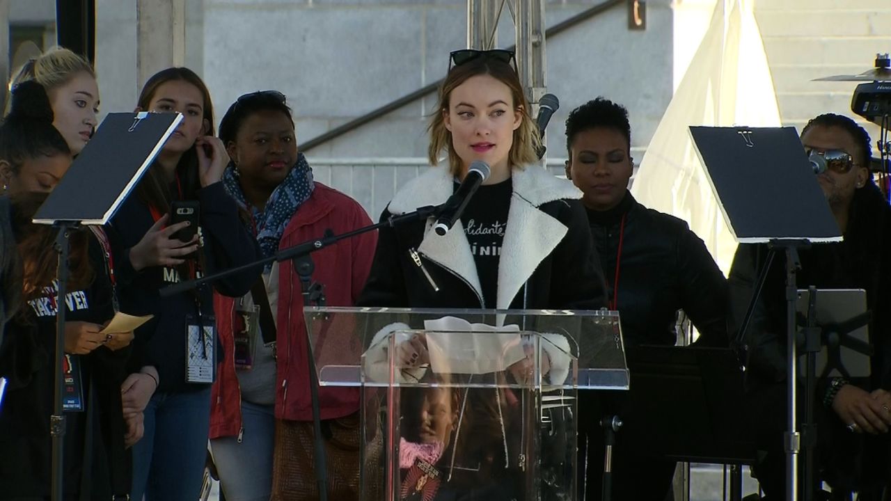 Olivia Wilde speaks at the Los Angeles Women's March on January 20. 