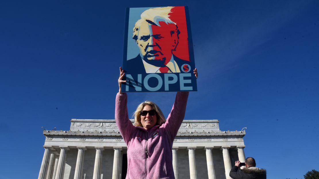 A woman attends the demonstration in Washington.