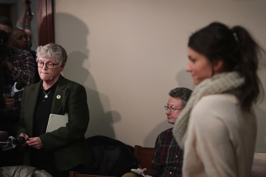 Michigan State University President Lou Anna Simon spoke to reporters last week after being confronted by one of Nassar's victims.