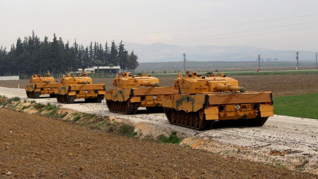 Turkish tanks are seen moving to Hatay, southern Turkey, a province bordering Syria. 
