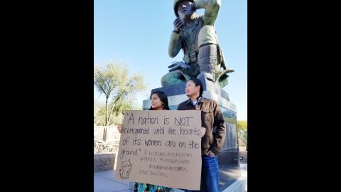 Corey Hemstreet, 26, attended the Phoenix Women's March with her boyfriend Michael Spencer.