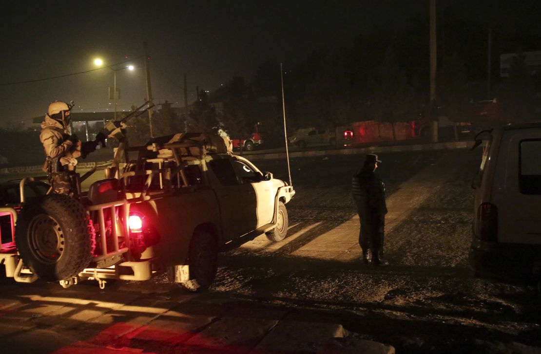 Security forces near the Intercontinental Hotel after the attack.