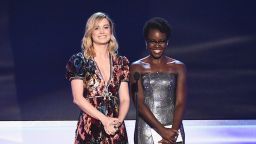 Brie Larson and Lupita Nyong'o onstage during the 24th Annual Screen Actors Guild Awards.