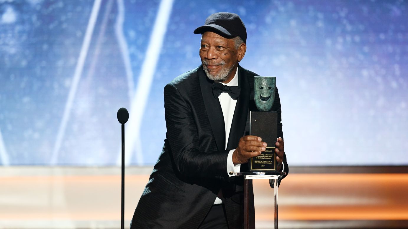 Freeman accepts the Life Achievement Award at the 24th Annual Screen Actors Guild Awards on January 21, 2018 in Los Angeles. 