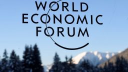 A sign and logo of the World Economic Forum is seen on the third day of the Forum's annual meeting, on January 19, 2017 in Davos.
British Prime Minister Theresa May addresses the World Economic Forum in Davos just two days after unveiling her blueprint for the country's departure from the European Union / AFP / FABRICE COFFRINI        (Photo credit should read FABRICE COFFRINI/AFP/Getty Images)