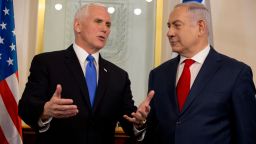 U.S. Vice President Mike Pence meets with Israel's Prime Minister Benjamin Netanyahu in Jerusalem, Monday, Jan. 22, 2018. (AP Photo/Ariel Schalit, Pool)