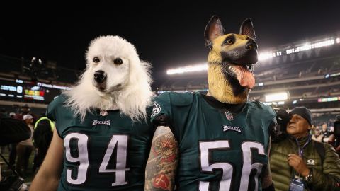 Beau Allen and Chris Long celebrate after the Eagles defeated the Vikings to advance to Super Bowl LII.
