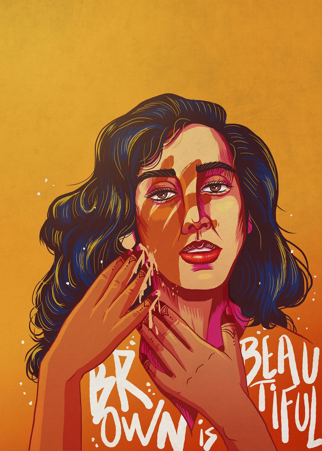 Malik depicts a woman removing skin-lightening cream as part of her "Brown is Beautiful" series.
