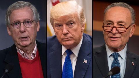 U.S. Senate Majority Leader Sen. Mitch McConnell (R-KY), President Donald Trump and US Senate Minority Leader Chuck Schumer, Democrat of New York.