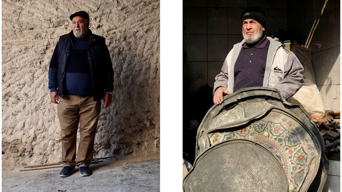 "What's left, it's all burnt. I am like someone who has no hope," said shop owner Amr Younis Mohammed Younes Al Shakarji (L). 

"I had antiques, brass, precious stones, pearls -- (now) this is all that's left," said shop owner Mouwafak Thanoun (R).
