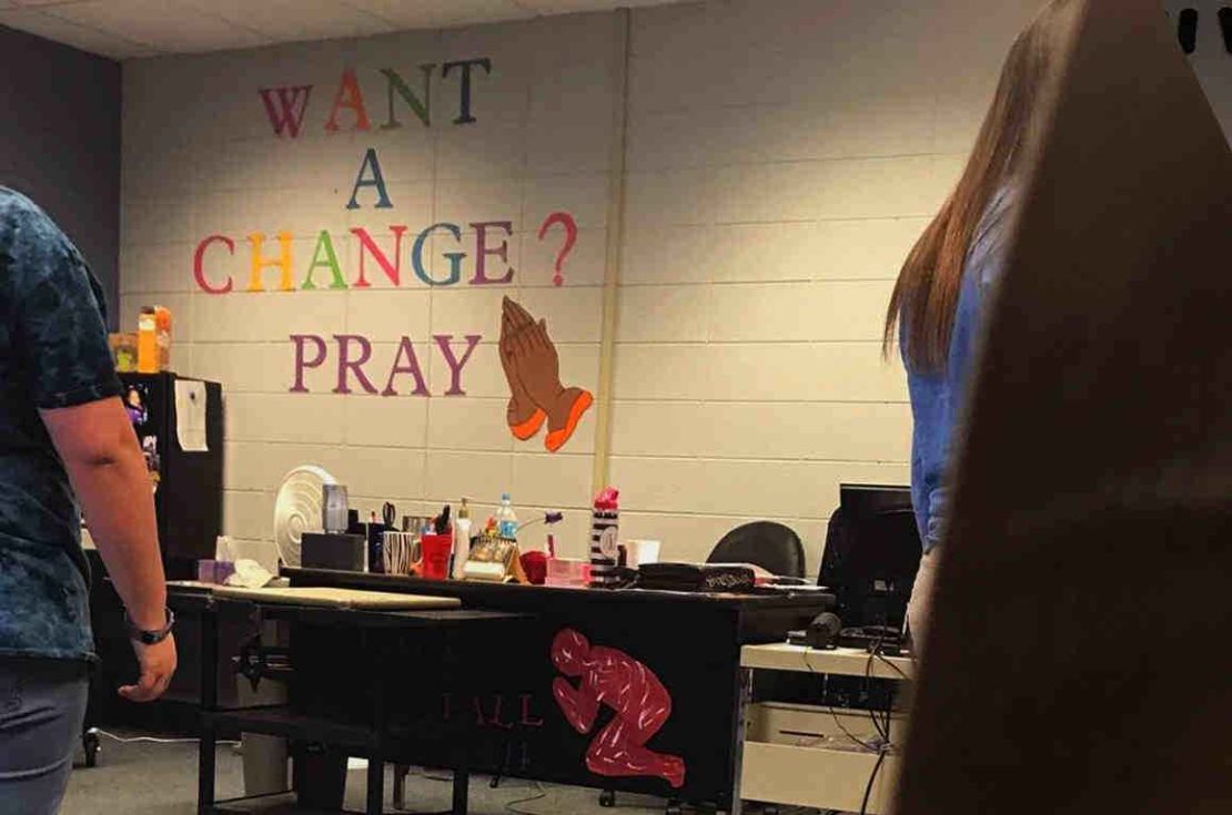 Writings on a teacher's wall at Lakeside High School.