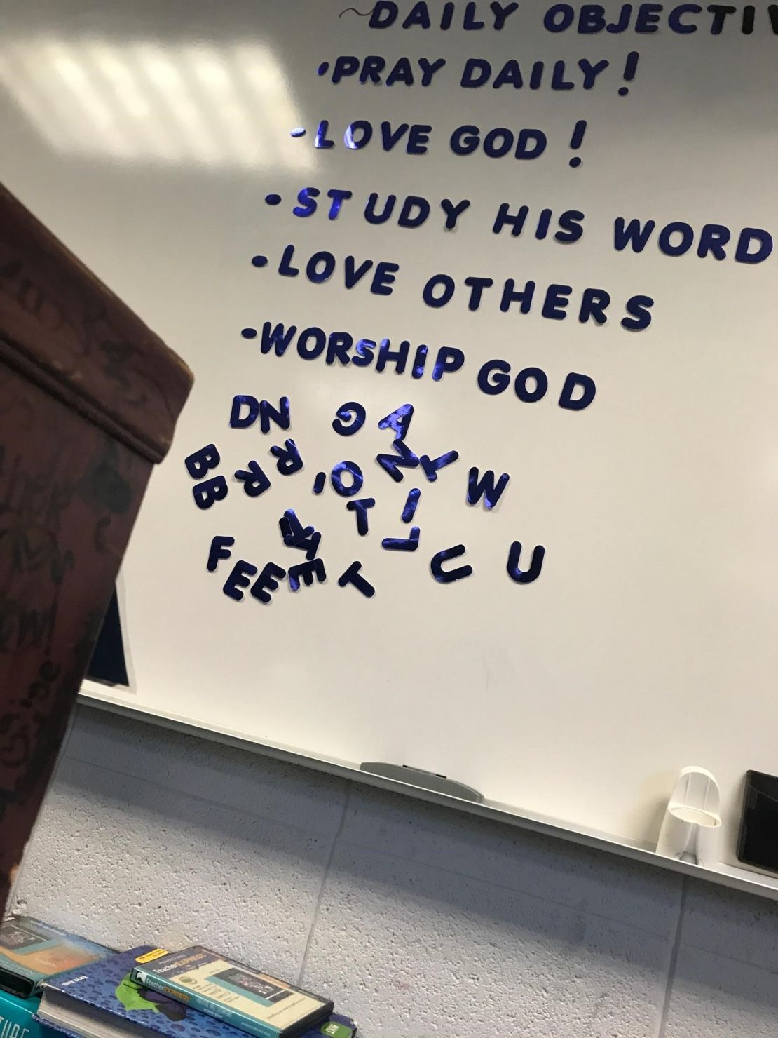 A teacher had these "daily objectives" on her wall, the lawsuit says.
