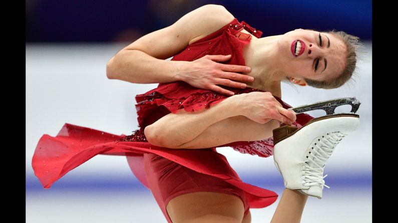 Italy's Carolina Kostner performs in the ladies' short program at the ISU European Figure Skating Championships on Thursday, January 18, in Moscow.<br />