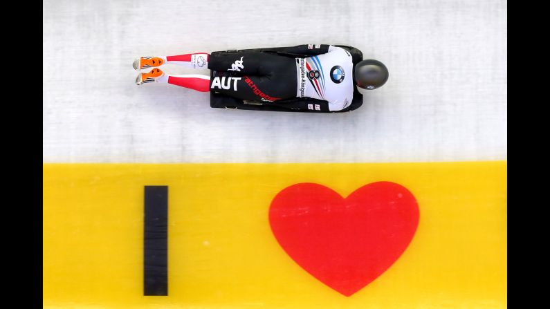Janine Flock of Austria competes at Deutsche Post Eisarena Koenigssee during the BMW IBSF World Cup Skeleton on Friday, January 19, in Koenigssee, Germany. <br />