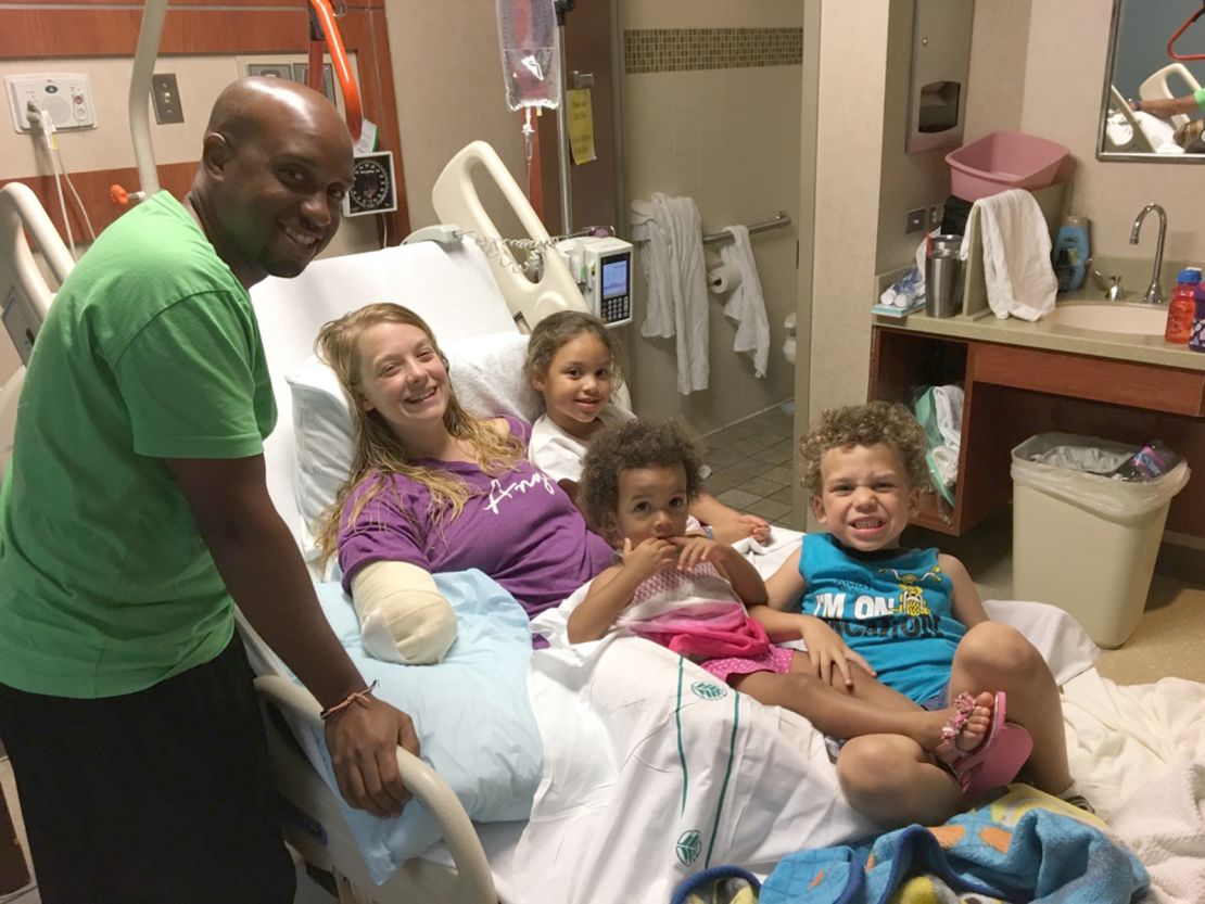 Tiffany Johnson was reunited with her children after surviving a shark attack.
