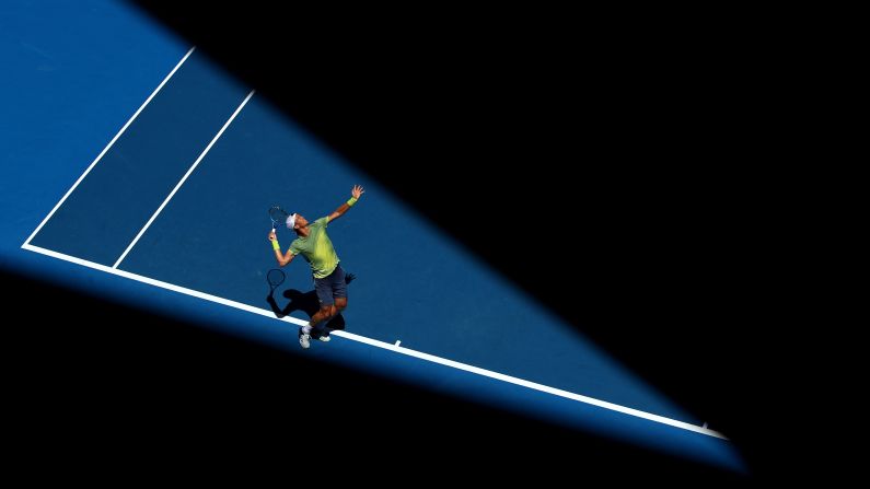 Tomas Berdych of the Czech Republic serves in his fourth round match against Fabio Fognini of Italy on Day 8 of the 2018 Australian Open at Melbourne Park on Monday, January 22, in Melbourne, Australia.