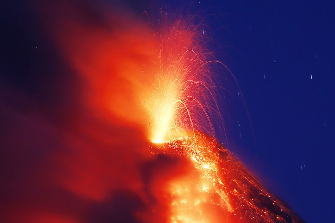 Mayon volcano erupts for the second straight day as lava cascades down its slopes Tuesday, January 23.