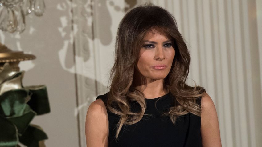 First Lady Melania Trump attends a Hanukkah reception in the East Room of the White House in Washington, DC, December 7, 2017. / AFP PHOTO / SAUL LOEB (Photo credit should read SAUL LOEB/AFP/Getty Images)