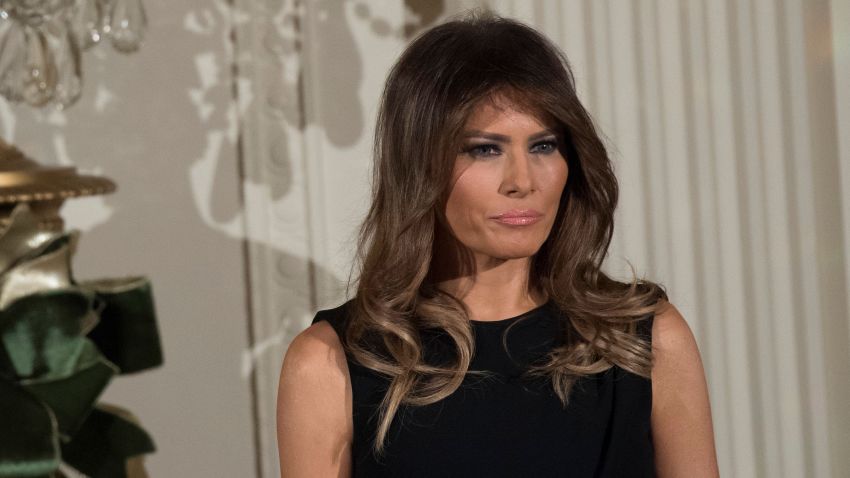 First Lady Melania Trump attends a Hanukkah reception in the East Room of the White House in Washington, DC, December 7, 2017. / AFP PHOTO / SAUL LOEB        (Photo credit should read SAUL LOEB/AFP/Getty Images)