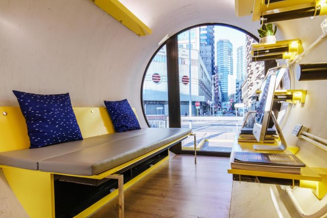 The OPod was unveiled at the Hong Kong DesignInspire exhibition in 2018, by architectural firm James Law Cybertecture. The tube homes cover between 100 and 120 square feet (9 to 11 square meters) of floorspace, and each feature a fold-out bed, a fridge and microwave, and a bathroom.  