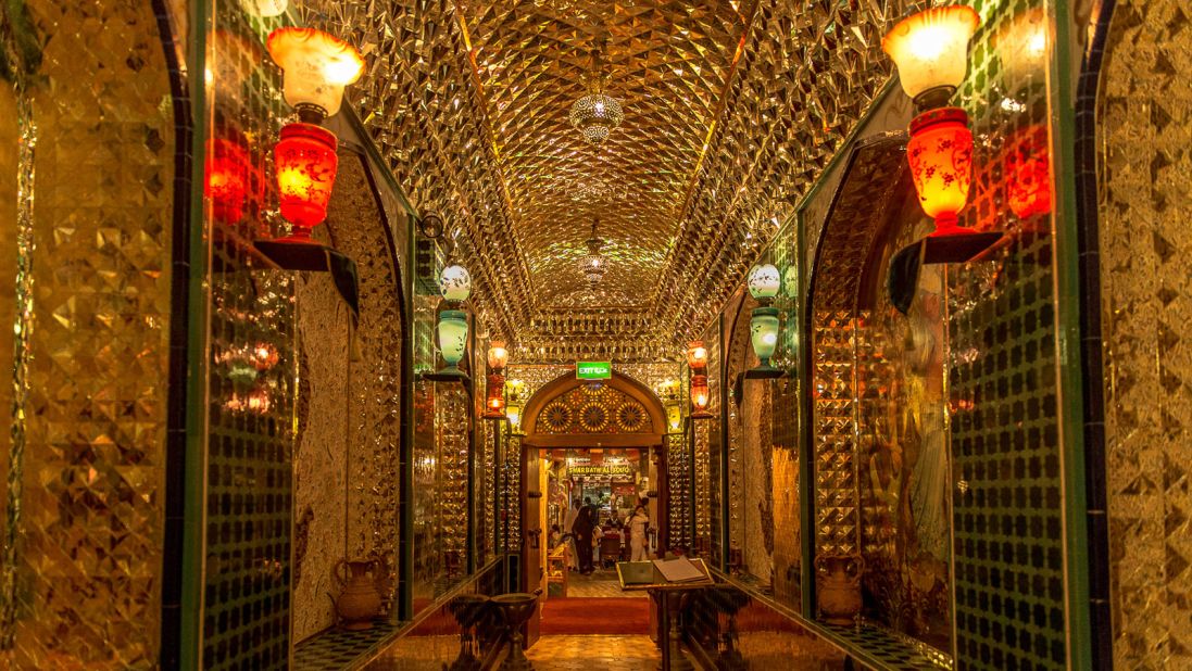 <strong>Opulent dining: </strong>The outlandish Parisa restaurant, located in the Gold Souk, serves Iranian delights under ornate chandeliers hanging from a mirrored-ceiling.<br />
