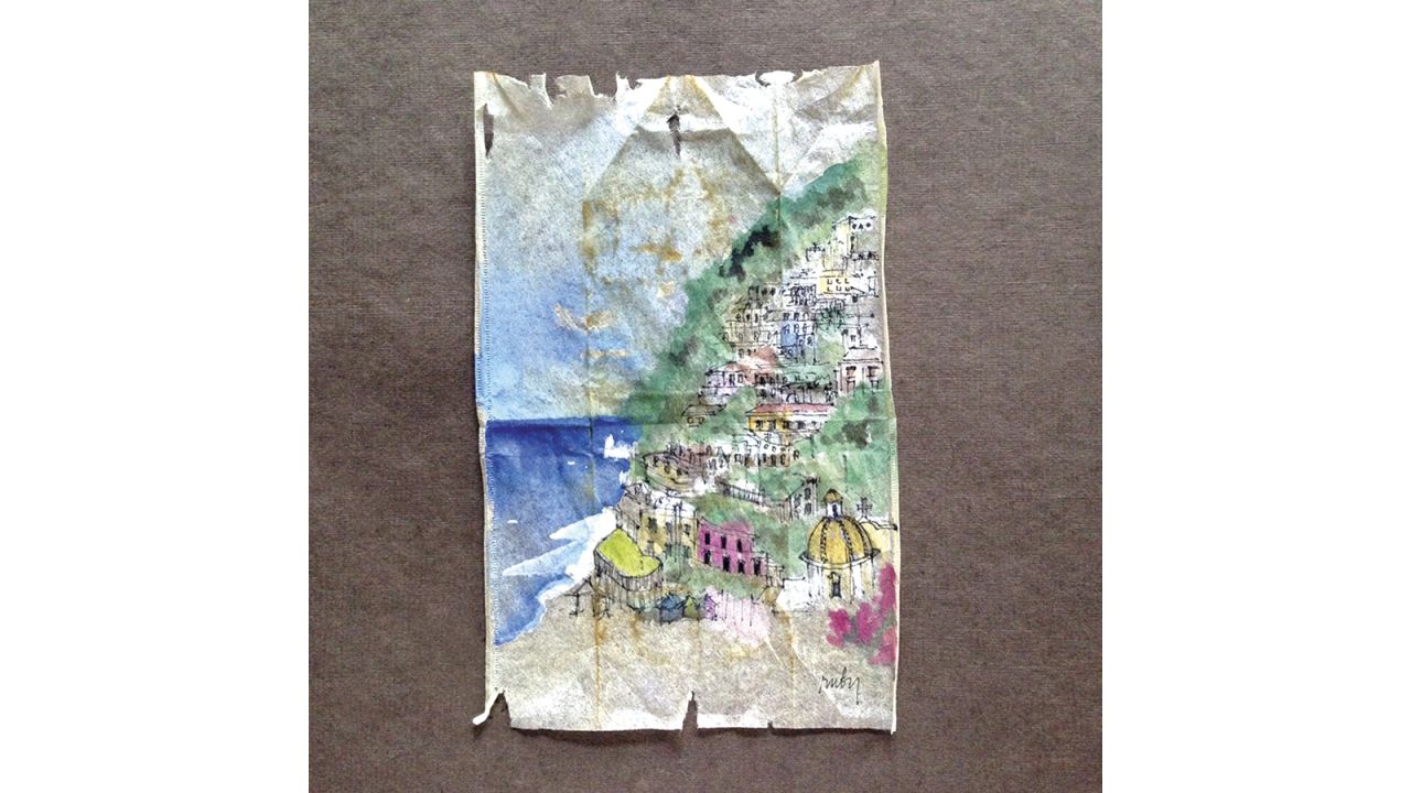 <strong>Worldwide inspiration: </strong>Silvious' tea bag art is inspired by her travels across the world. "I've been lucky enough to be accepted into art residencies, which required me to travel," she explains. "I've done workshops as well which has become the reason for me to go to a country." <em>Pictured here: Tea bag inspired by Noepoli, Italy.</em>