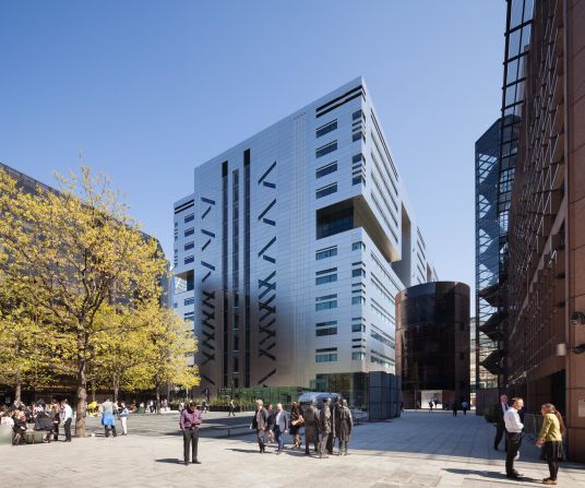Ken Shuttlesworth's new building, 5 Broadgate in London. "(It's) only 35 percent glazing, with 65 percent solid iron insulated panels," he said, "which actually reduce the amount of carbon the building needs to burn."