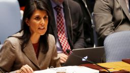 NEW YORK, USA - JANUARY 23: Permanent Representative of the United States to the United Nations (UN), Nikki Haley speaks during a UN Security Council meeting that discussed chemical weapons in Syria at the United Nations headquarters in New York, United States on January 23, 2018. (Photo by Mohammed Elshamy/Anadolu Agency/Getty Images)