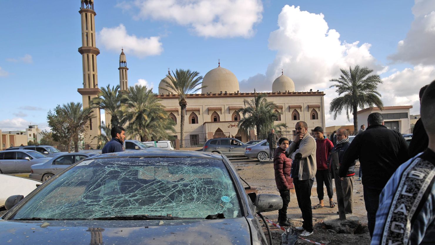 The aftermath of two explosions outside a mosque in Benghazi, Libya.