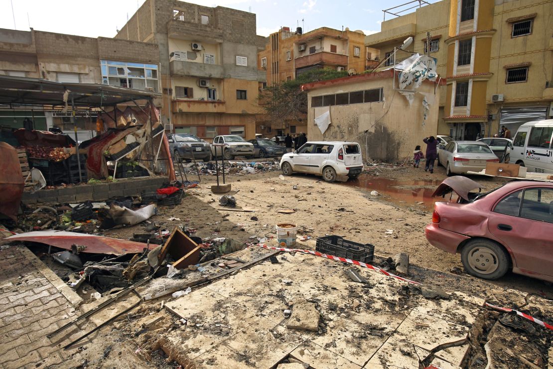 The debris following the mosque attack in Benghazi.