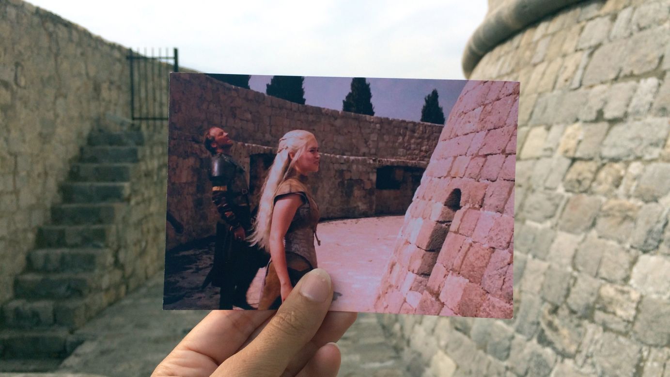<strong>Fantasy meets reality:</strong> It occurred to her that matching the print to the real-life location would make a great photograph: "Three years ago, I thought it would be fun to try to align the image with its real background to mix up fantasy and reality in one picture," says David.<em> Pictured here: Dubrovnik, Croatia -- "Game of Thrones."</em>
