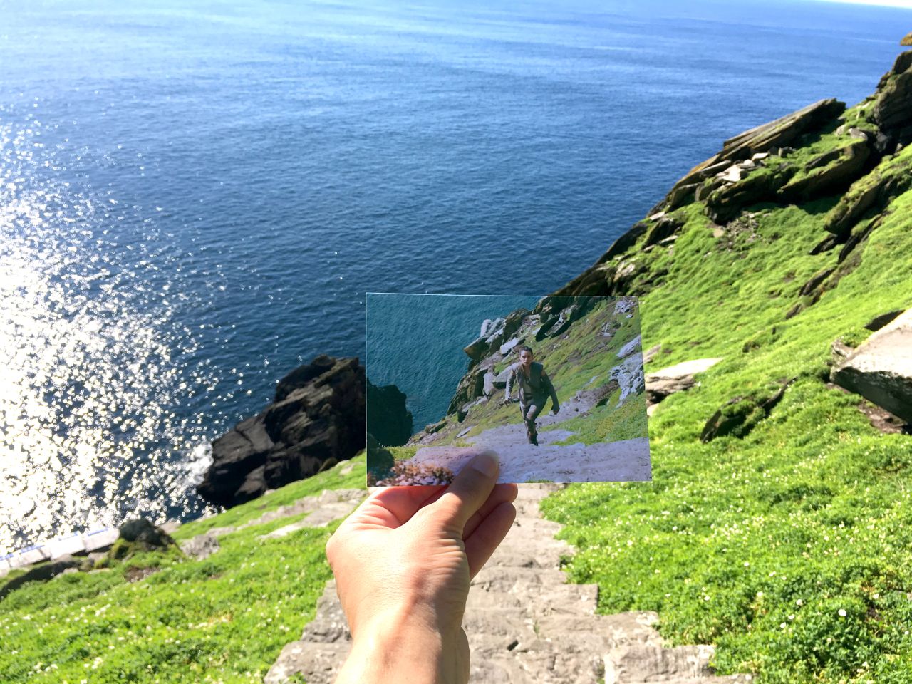 <strong>Movie magic:</strong> Film fan Andrea David travels the world looking for locations used in her favorite movies and TV series. Once there, David takes fantastic photographs, matching up the film still with the real-life location. <em>Pictured here: Skellig Michael, Ireland --"Star Wars: The Last Jedi."</em>