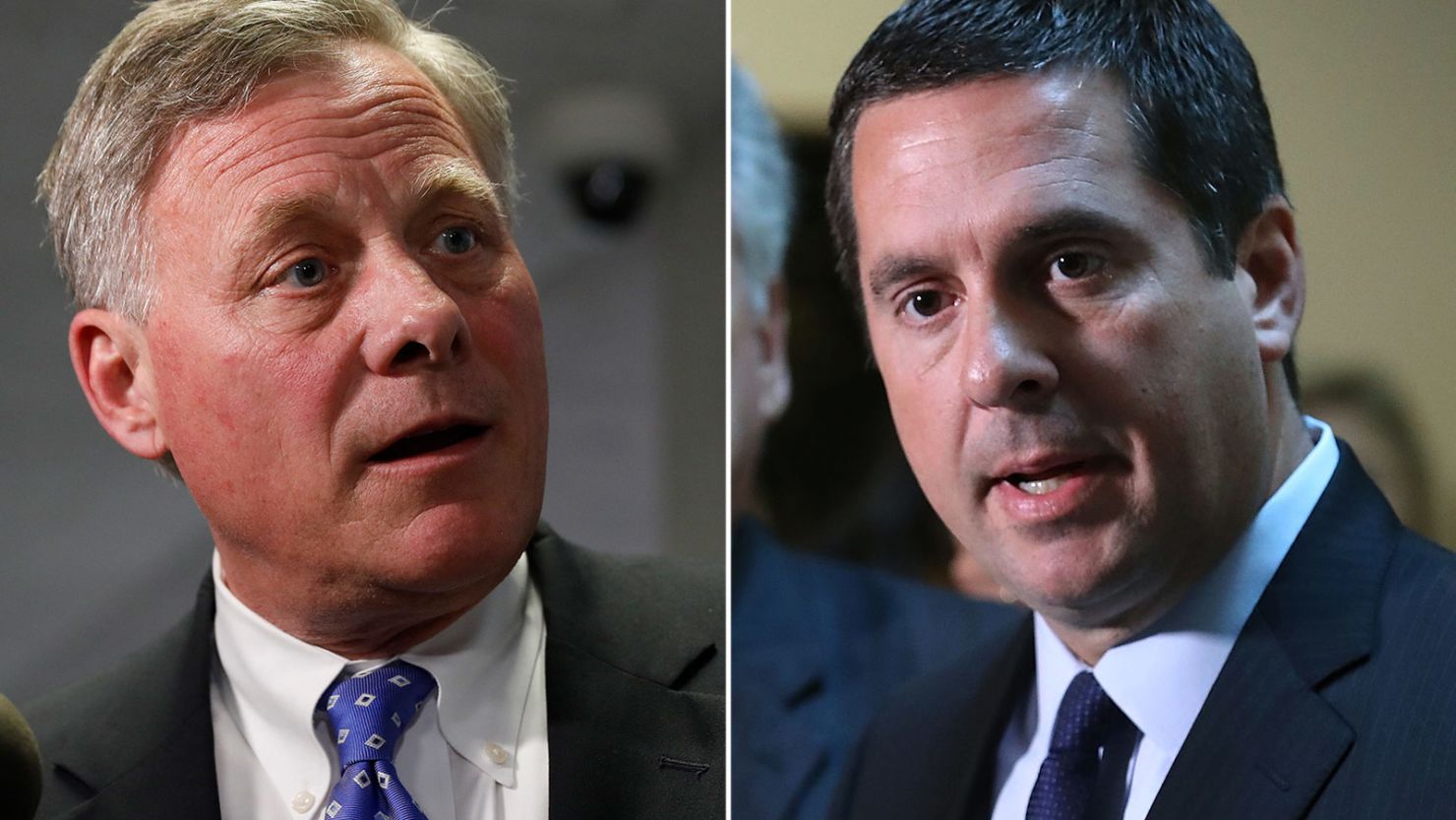Senate Intelligence Committee Chairman Richard Burr, a North Carolina Republican, is pictured at left. House Intelligence Committee Chairman Devin Nunes, a California Republican, is pictured at right. 
