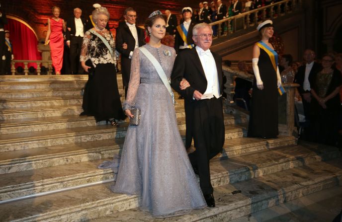 Modrich arrives with Sweden's Princess Madeleine at the Nobel Banquet in 2015. The STS 1964 alumni won his<a  target="_blank" target="_blank"> Nobel Prize in Chemistry</a> "for mechanistic studies of DNA repair," shedding light on the causes of cancer and how we age. 